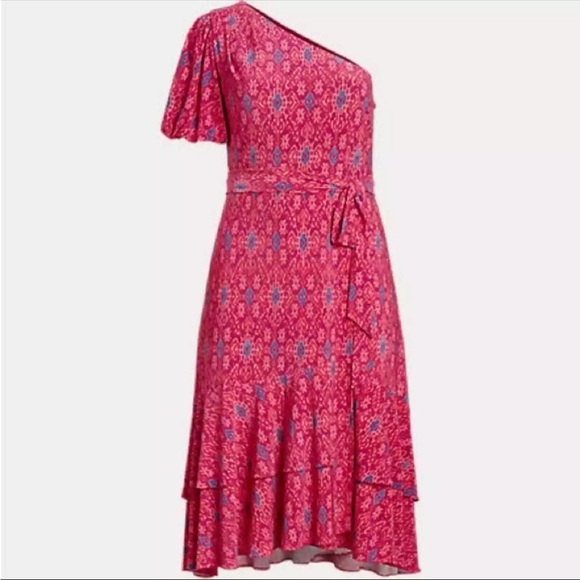 Ralph Lauren Pink Fuchsia Geo-Print Jersey One-Shoulder Dress Womens Sz 20W - Picture 13 of 13